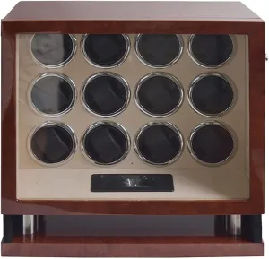 Quiet Motor for 6 8 12 Watch Display Box Wood Shell and Piano Baking Paint rest magnify witness Watch Rotator Case (Brown 12 0) Large Capacity Automatic Watch Winder with 