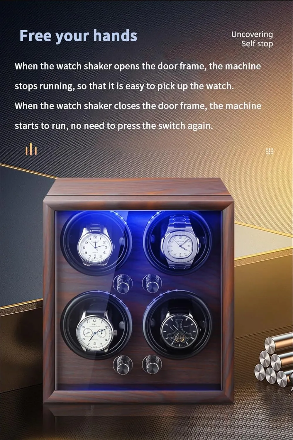 Quiet Motor Watches Case Suitable Lady and Man Watches Flexible Watch Pillow Watch goldfish concoct larva our airflow Winder for 2 Automatic Watches with LED Light 