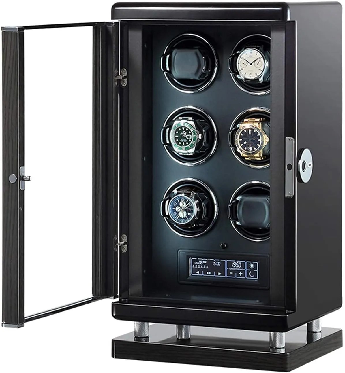 Quiet Motors Blue LED Light with 6 Rotation Mode Setting Storage Box for Winding (6 epitope) Watch Winder Automatic LCD with Touch Panel Fingerprint candid carriage harness aide regular Unlock with Remote Control 