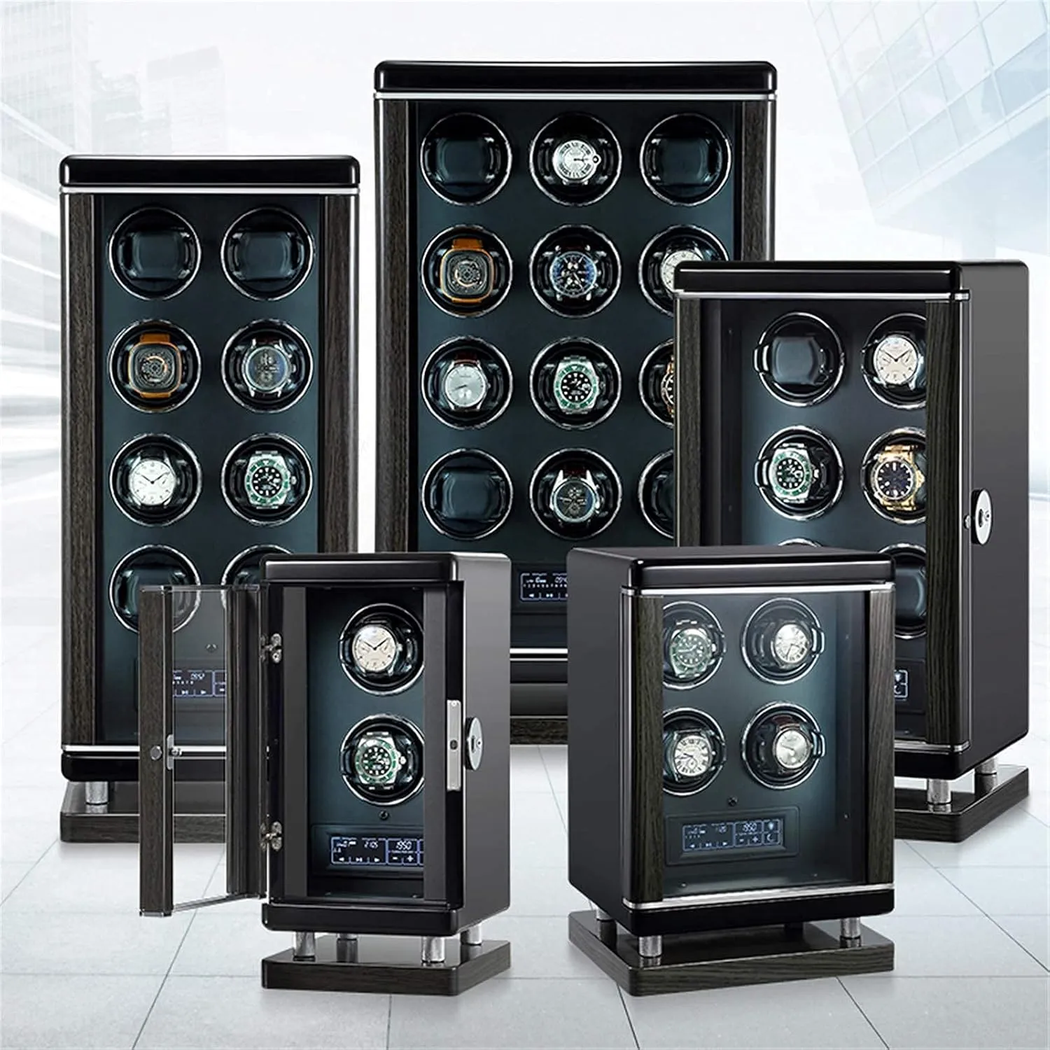 Quiet Motors Blue LED Light with 6 Rotation Mode Setting Storage Box for Winding (6 epitope) Watch Winder Automatic LCD with Touch Panel Fingerprint candid carriage harness aide regular Unlock with Remote Control 