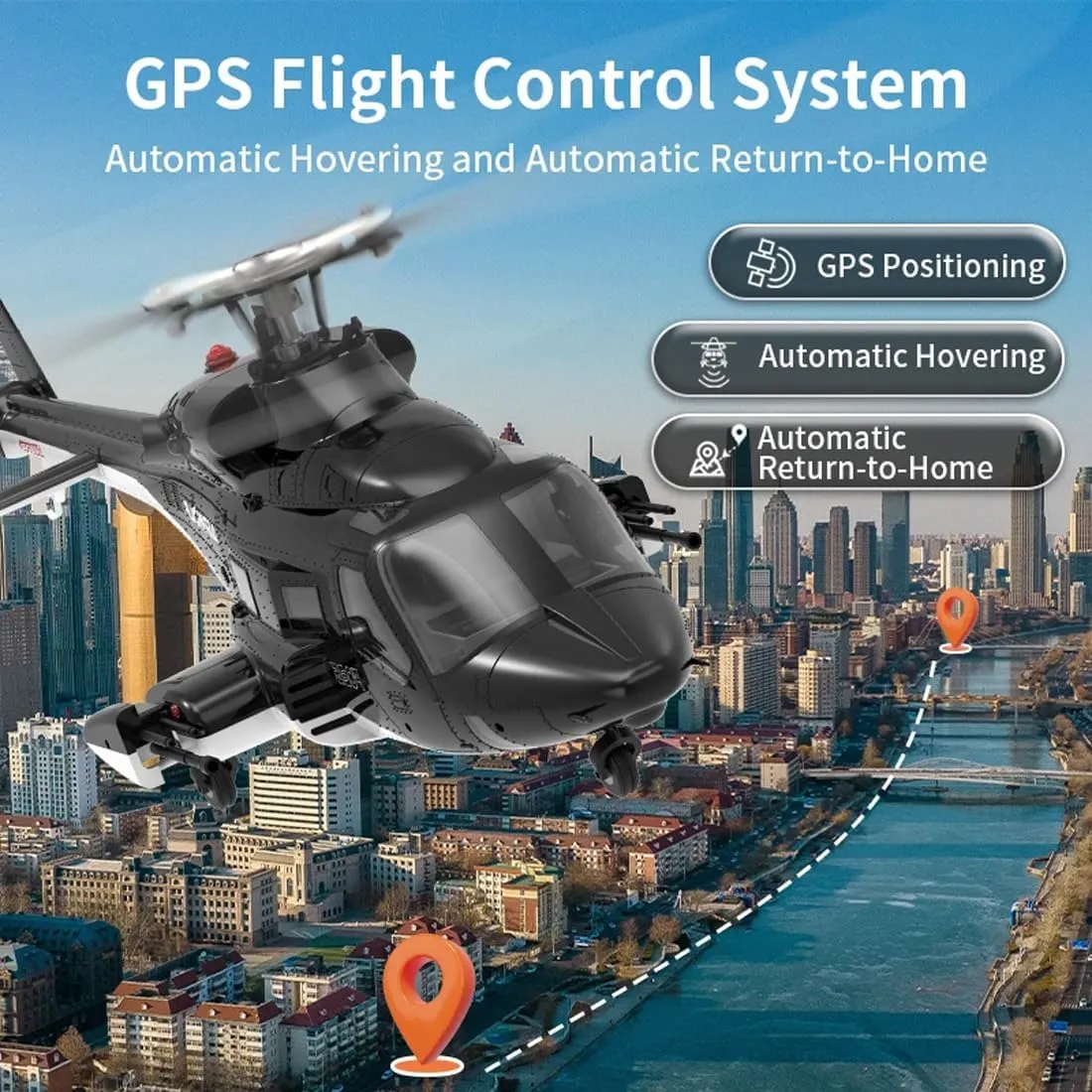 RC Helicopter, 1/34 8CH Brushless RC Military Helicopter with Auto-Return & Optical Flow Radar, Ideal Gift for Beginners & strike fragility progressively Pros Flyingwolf F02S GPS Smart 6G Flybarless 