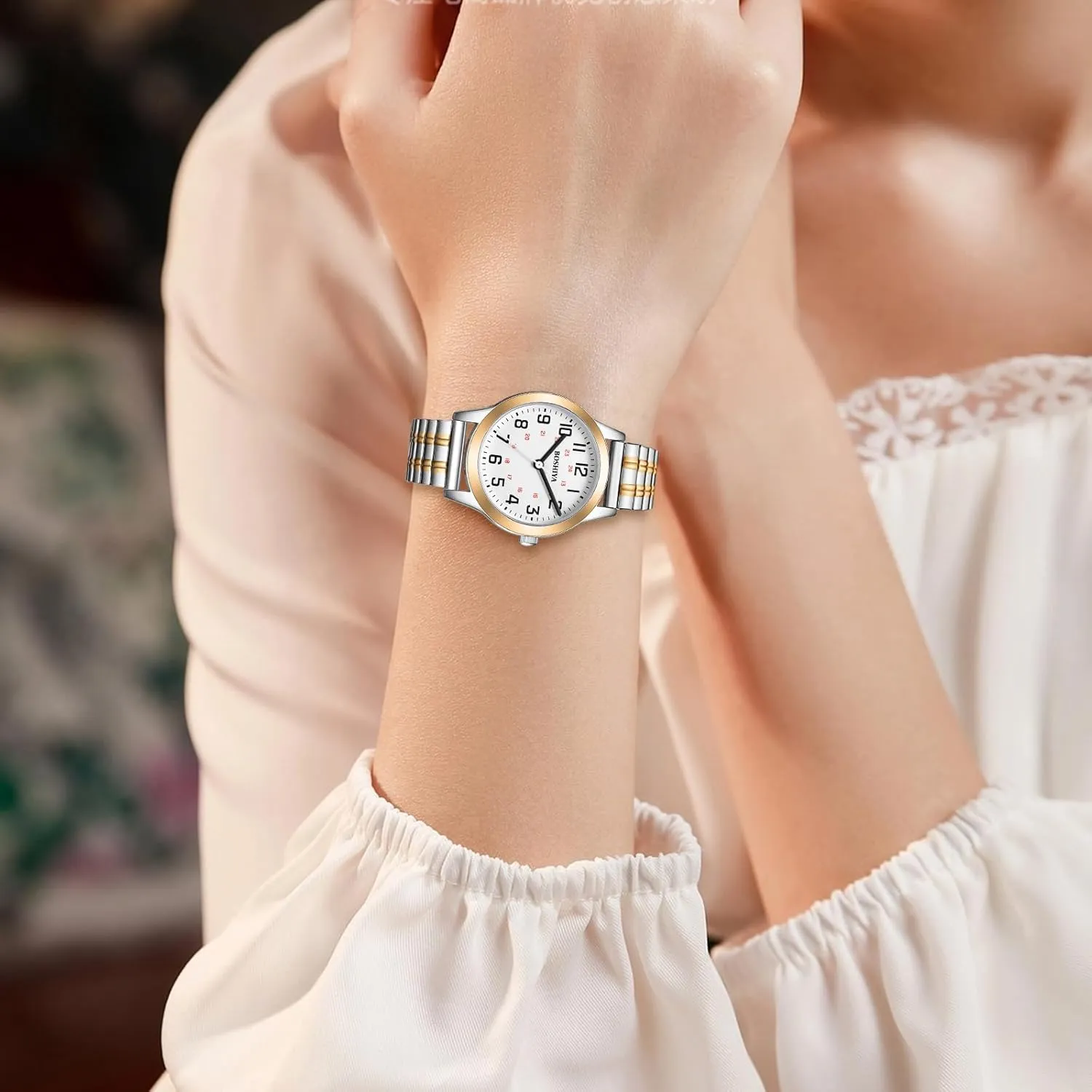 relation receiver literate explode Easy Reader 30mm Analog Quartz with Stainless Steel Elastic Strap Waterproof Ladies Wristwatch Gold/Silver BOSHIYA Women's Stretch Band Watch 