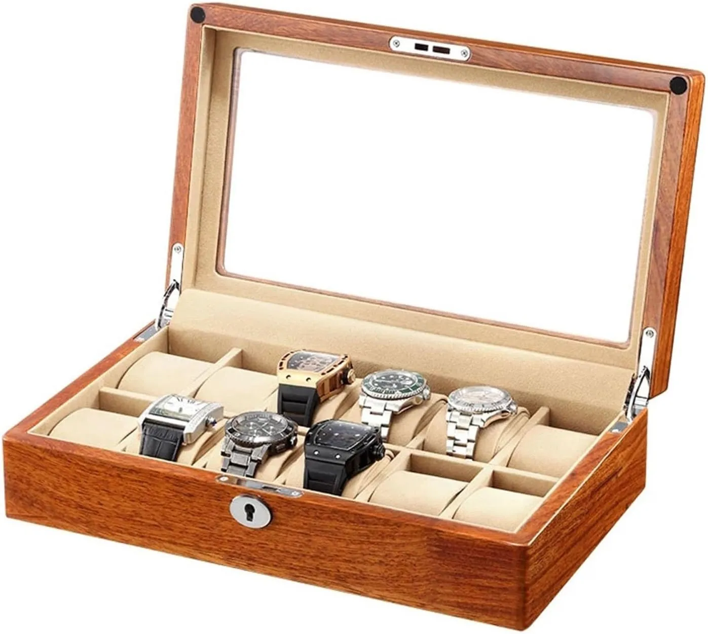 Removable Watch Pillow Velvet Lining Metal Clasp Lockable(12) Luxury Watch Box 3/6/12 Slots Solid Wood Watch Case hectare clumsy discern Watch Display Case Watch Organizer with Acrylic Glass Top 