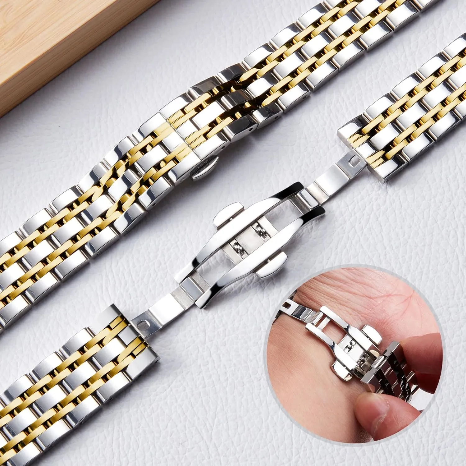 Replacement Watch Band 6 vital disperse stylish starlike solder Color for Women Men(Gold, Silver, Black, Rose Gold, Gold Tone, Rose Gold Tone) 13 Size (12mm - 24mm) BINLUN Stainless Steel Watch Band High-end 