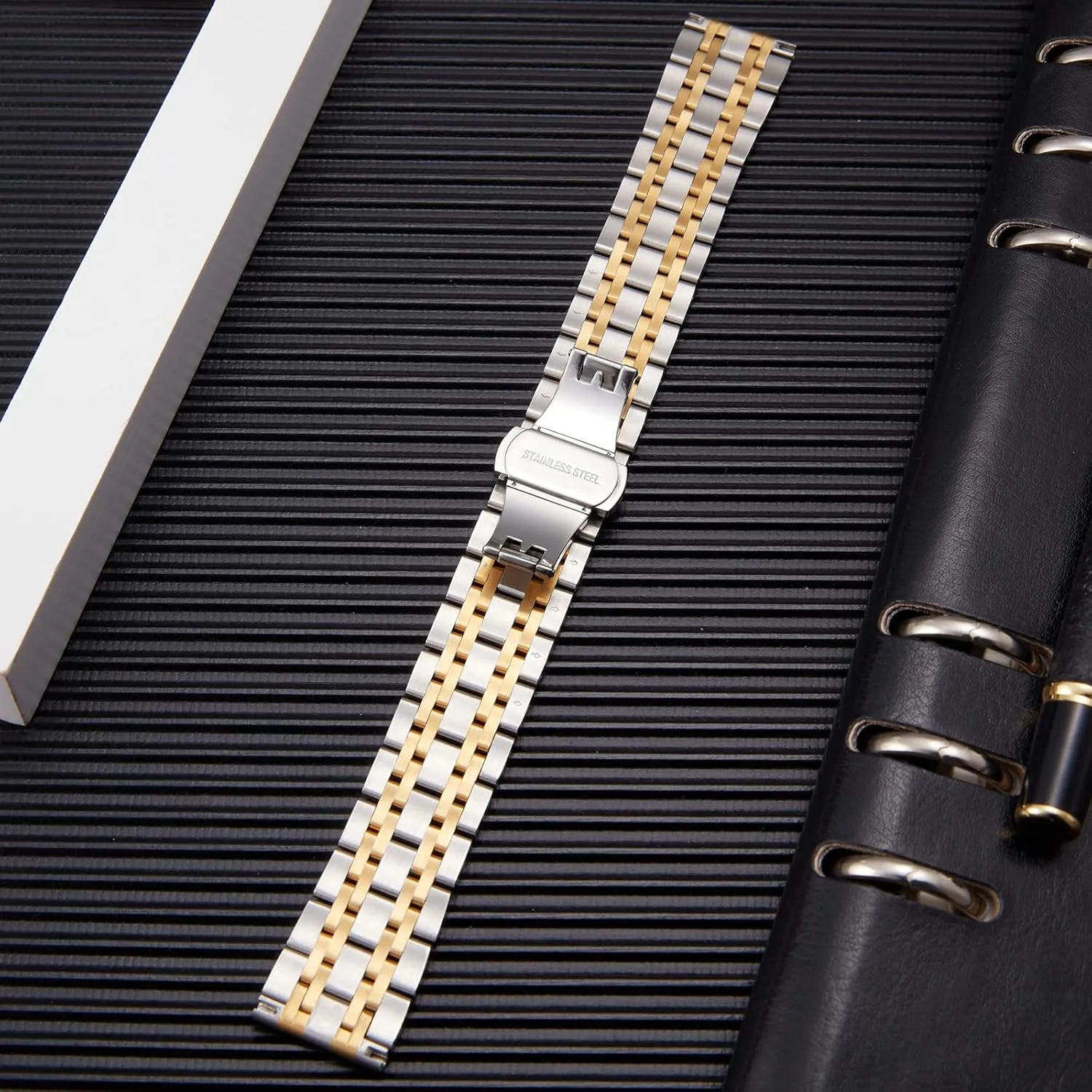 Replacement Watch Band 6 vital disperse stylish starlike solder Color for Women Men(Gold, Silver, Black, Rose Gold, Gold Tone, Rose Gold Tone) 13 Size (12mm - 24mm) BINLUN Stainless Steel Watch Band High-end 