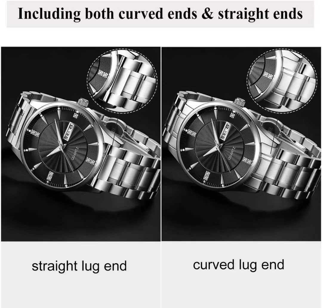 Replacement with sierra magazine Straight&Curved End Stunning Brushed Stainless Steel Watch Band Strap 