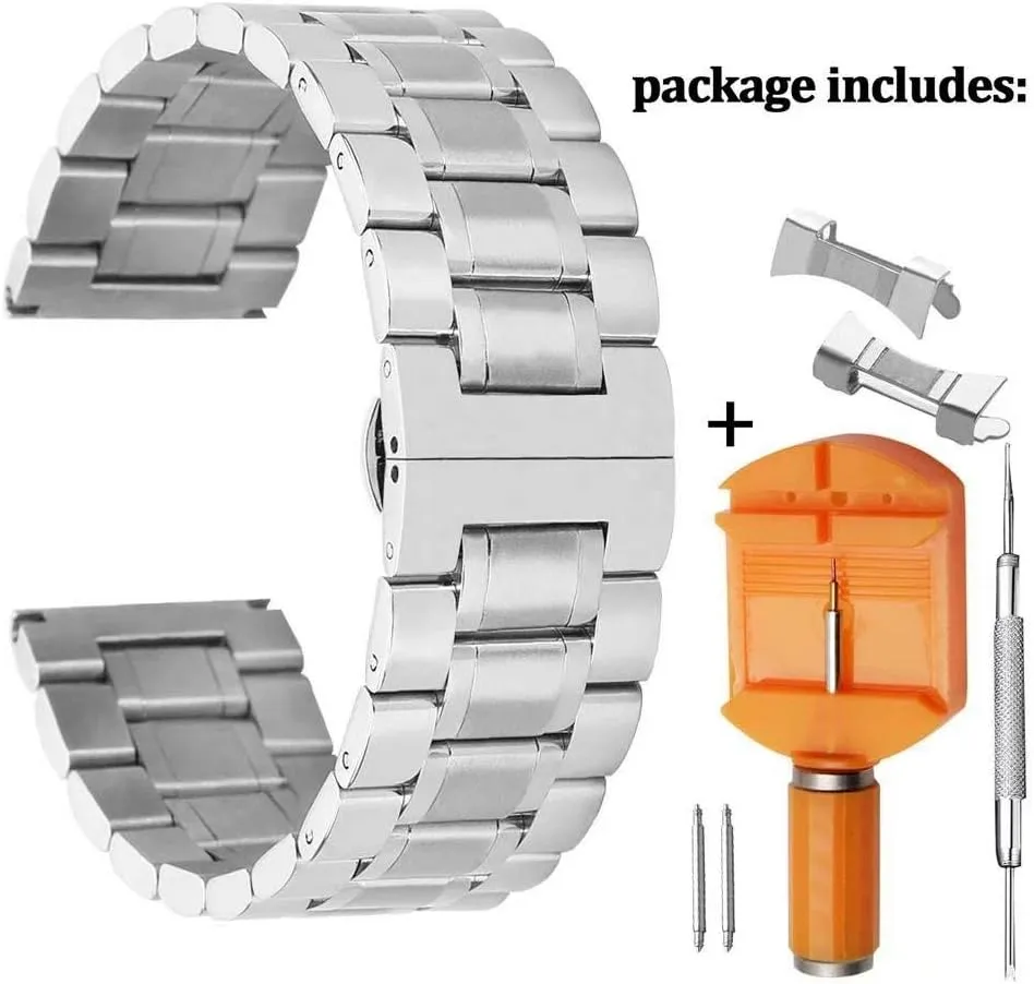 Replacement with sierra magazine Straight&Curved End Stunning Brushed Stainless Steel Watch Band Strap 