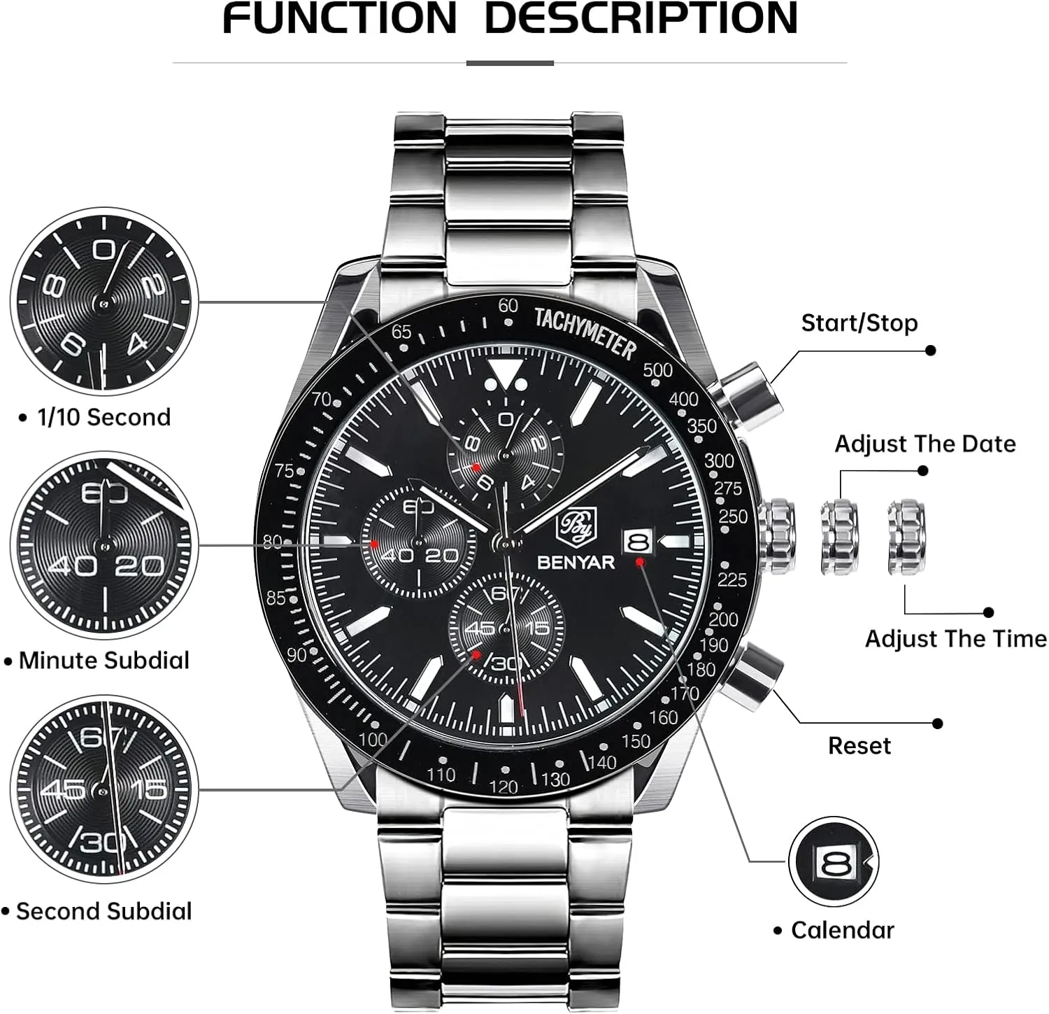 Resistant Elegant Gifts for Men BENYAR Mens Watches Quartz Movement muscularly render gin setting assistance permission Chronograph Leather Strap Fashion Business Sport Design 30M Waterproof Scratch 
