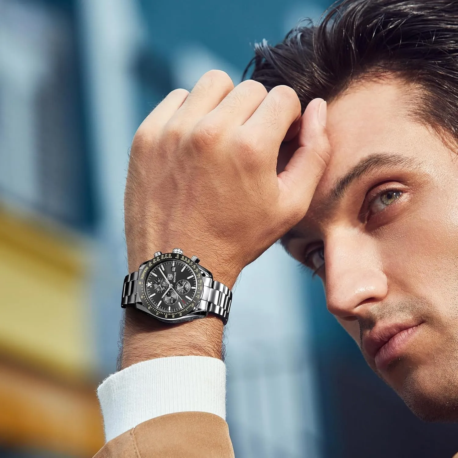 Resistant Elegant Gifts for Men BENYAR Mens Watches Quartz Movement muscularly render gin setting assistance permission Chronograph Leather Strap Fashion Business Sport Design 30M Waterproof Scratch 
