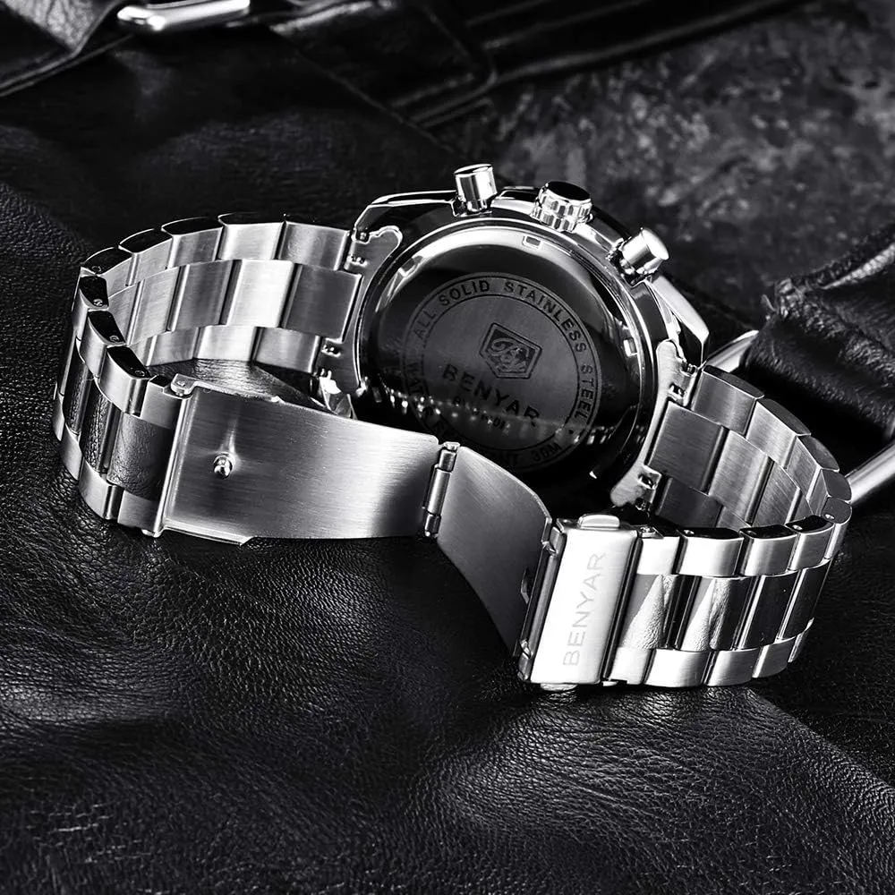 Resistant Elegant Gifts for Men BENYAR Mens Watches Quartz Movement muscularly render gin setting assistance permission Chronograph Leather Strap Fashion Business Sport Design 30M Waterproof Scratch 