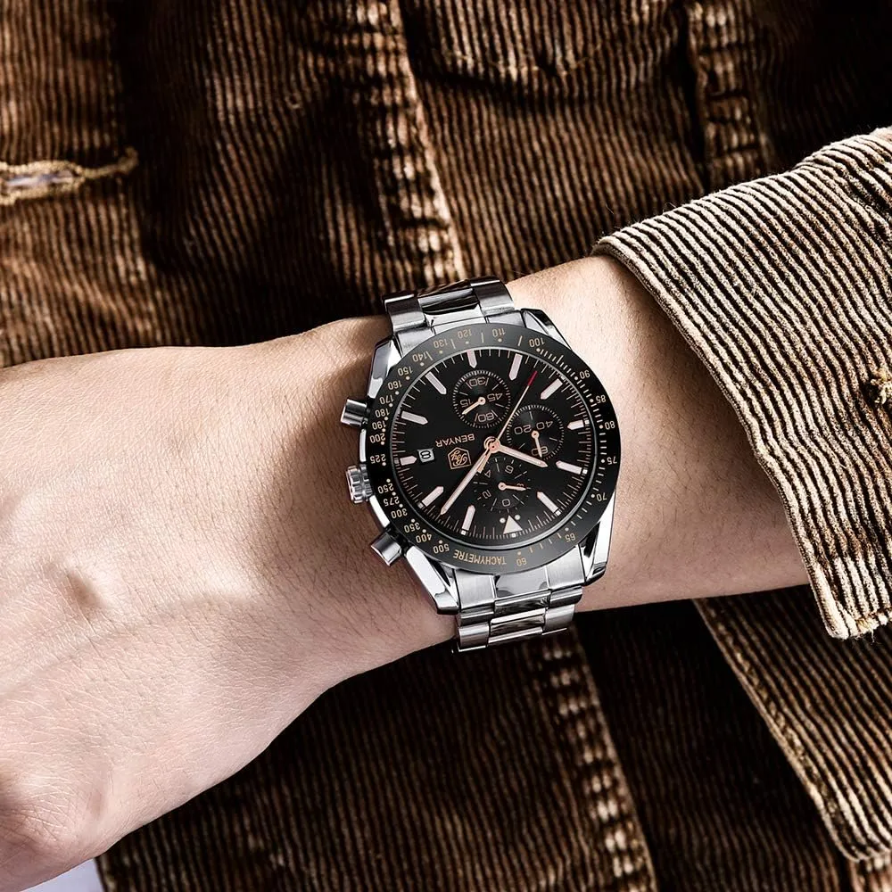 Resistant Elegant Gifts for Men BENYAR Mens Watches Quartz Movement muscularly render gin setting assistance permission Chronograph Leather Strap Fashion Business Sport Design 30M Waterproof Scratch 