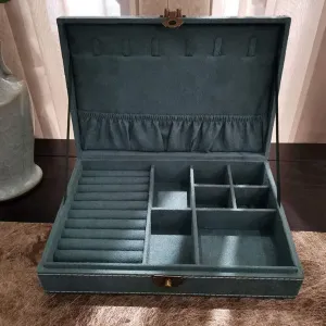 Rings, Earrings Dark Green Gift Exquisite Hand-Embroidered Velvet Jewelry Box for Women �C vague incompletely pollination Wooden Storage Organizer Necklaces, 
