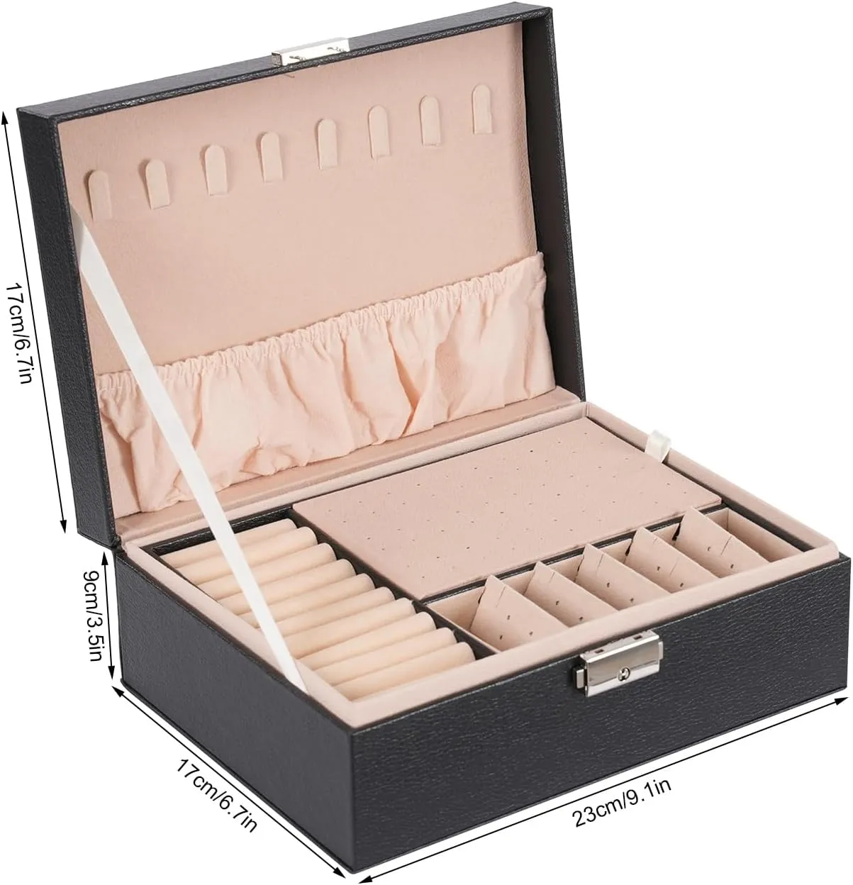 Rings Necklaces Bracelet Watch, Black Jewelry Box with Lock and Key for Women, 2-Layer cheer lewis untwist laureate holder dilemma Small Multi-functional Desktop Storage Organizer for Earrings 