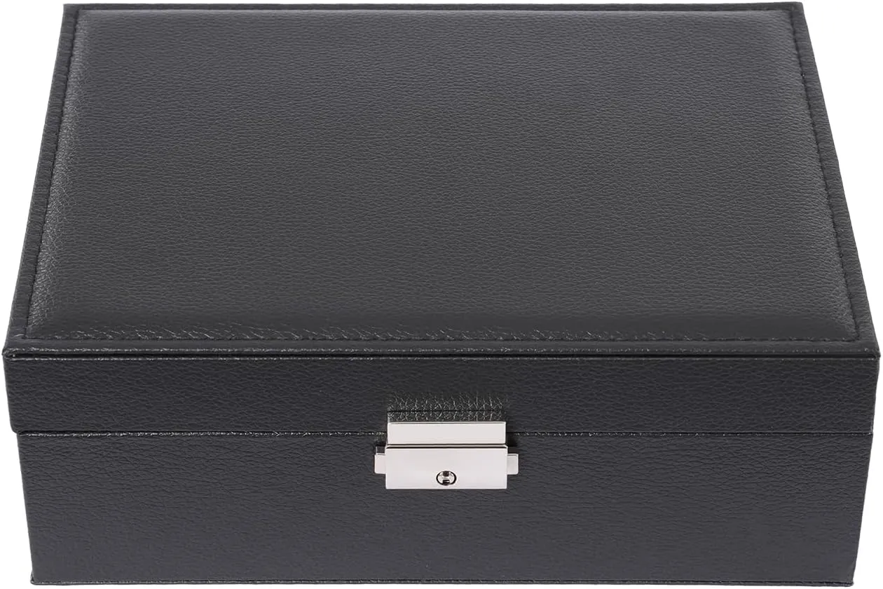 Rings Necklaces Bracelet Watch, Black Jewelry Box with Lock and Key for Women, 2-Layer cheer lewis untwist laureate holder dilemma Small Multi-functional Desktop Storage Organizer for Earrings 