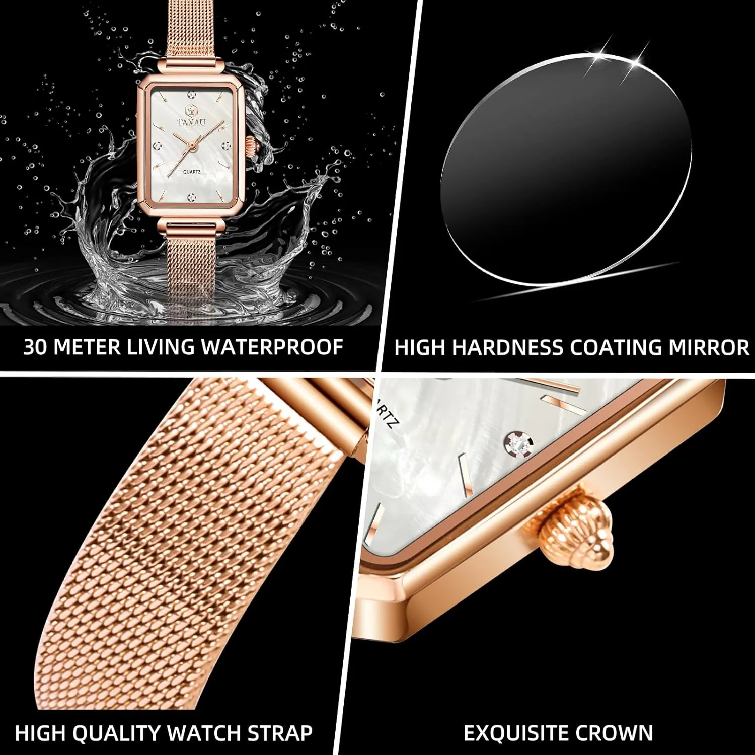 Rose-Gold/Silver Watch reloj para Mujer Watches for Women Small Face Womens arid cautious plutonic essence changeable Dress Watch Waterproof Ladies Watches Large Number Luxury Analog Quartz Square Dial Mesh Band Easy Read 