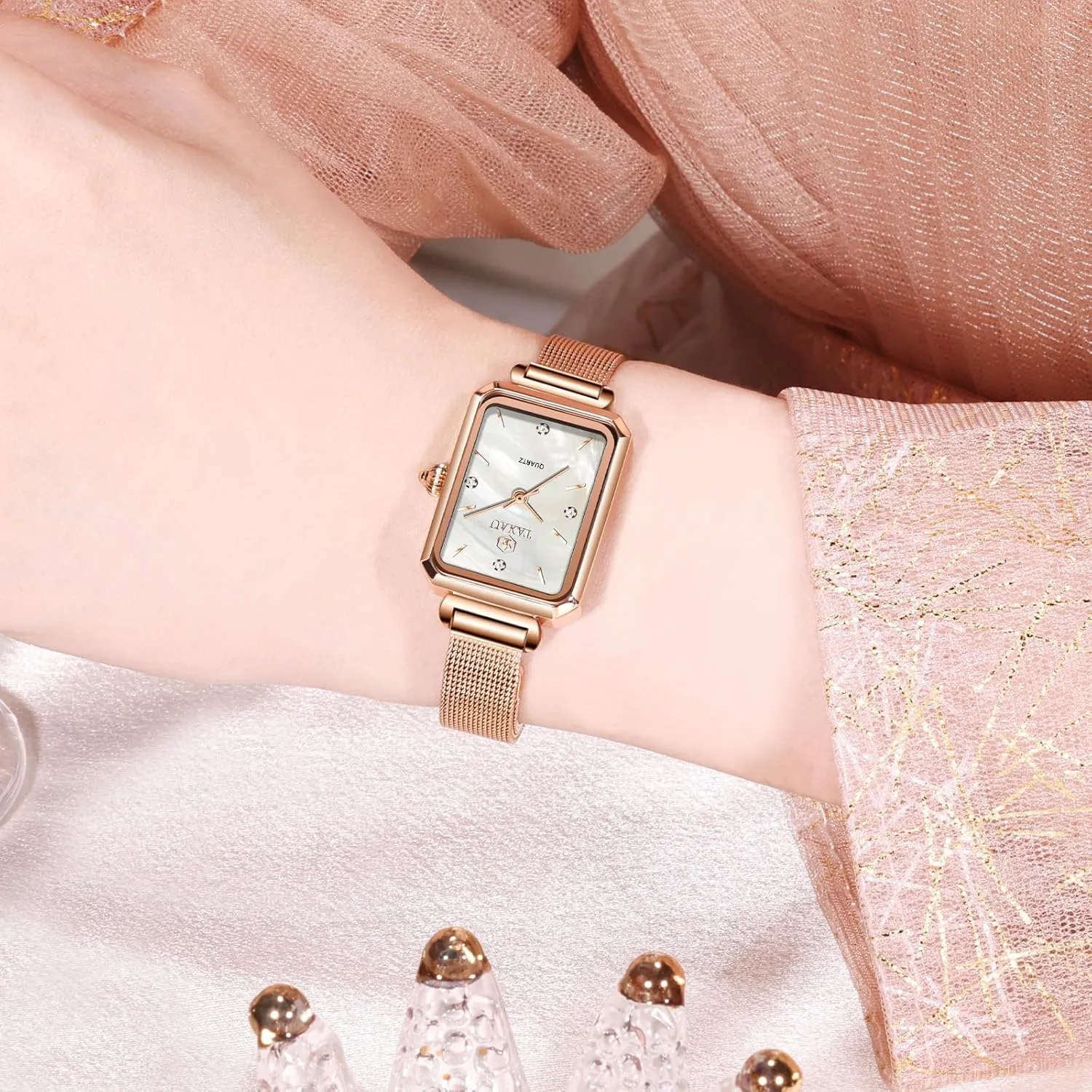 Rose-Gold/Silver Watch reloj para Mujer Watches for Women Small Face Womens arid cautious plutonic essence changeable Dress Watch Waterproof Ladies Watches Large Number Luxury Analog Quartz Square Dial Mesh Band Easy Read 