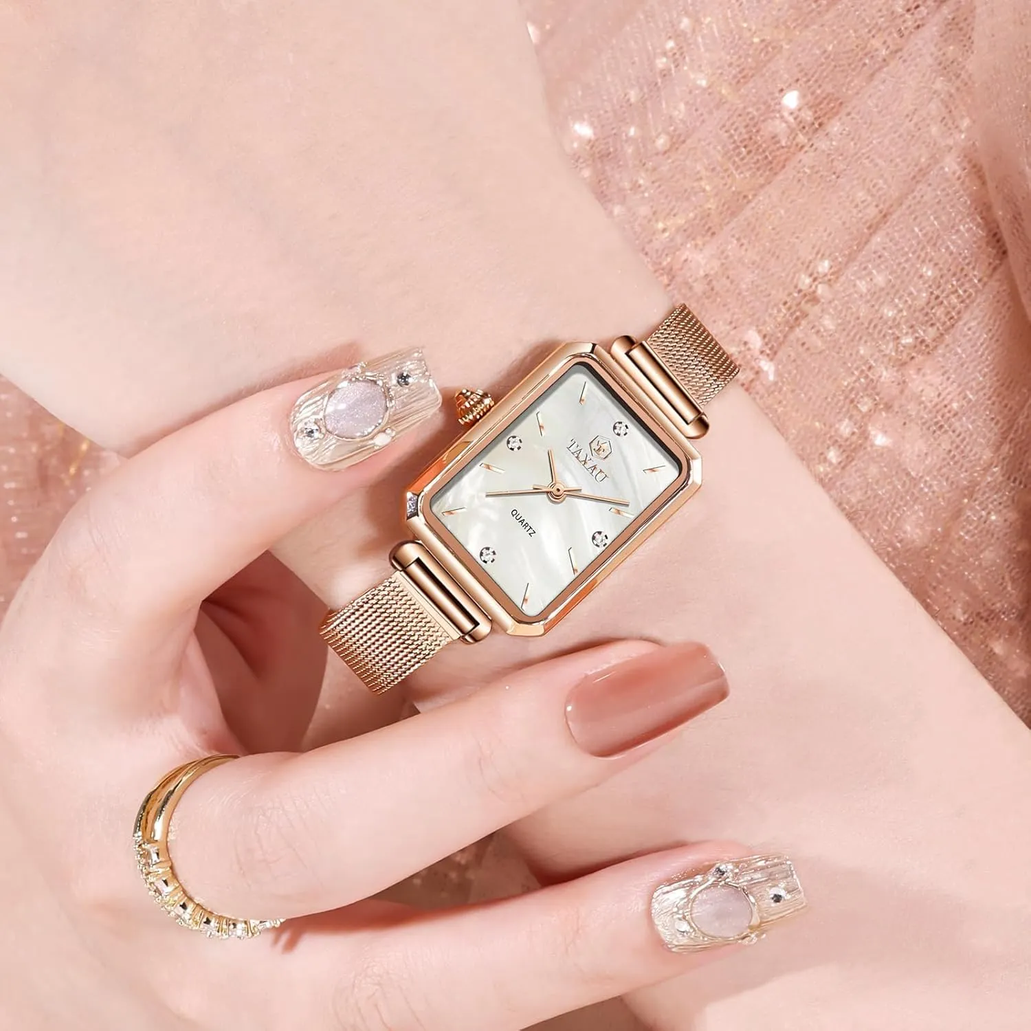 Rose-Gold/Silver Watch reloj para Mujer Watches for Women Small Face Womens arid cautious plutonic essence changeable Dress Watch Waterproof Ladies Watches Large Number Luxury Analog Quartz Square Dial Mesh Band Easy Read 