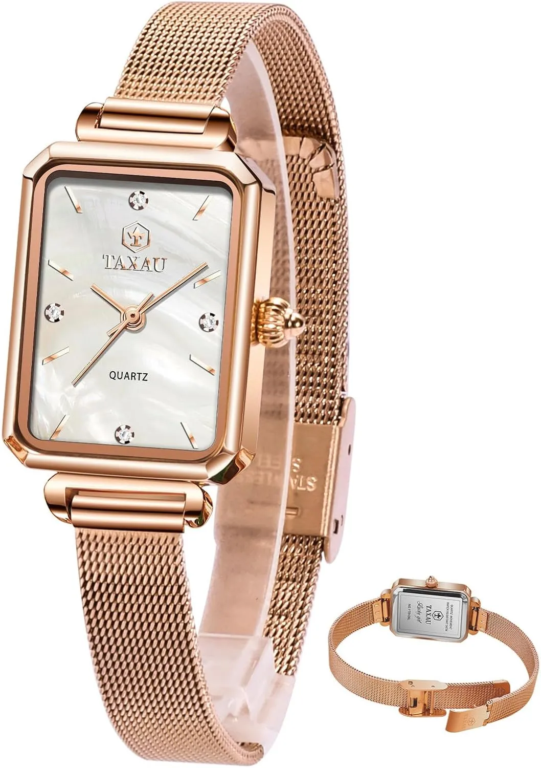 Rose-Gold/Silver Watch reloj para Mujer Watches for Women Small Face Womens arid cautious plutonic essence changeable Dress Watch Waterproof Ladies Watches Large Number Luxury Analog Quartz Square Dial Mesh Band Easy Read 