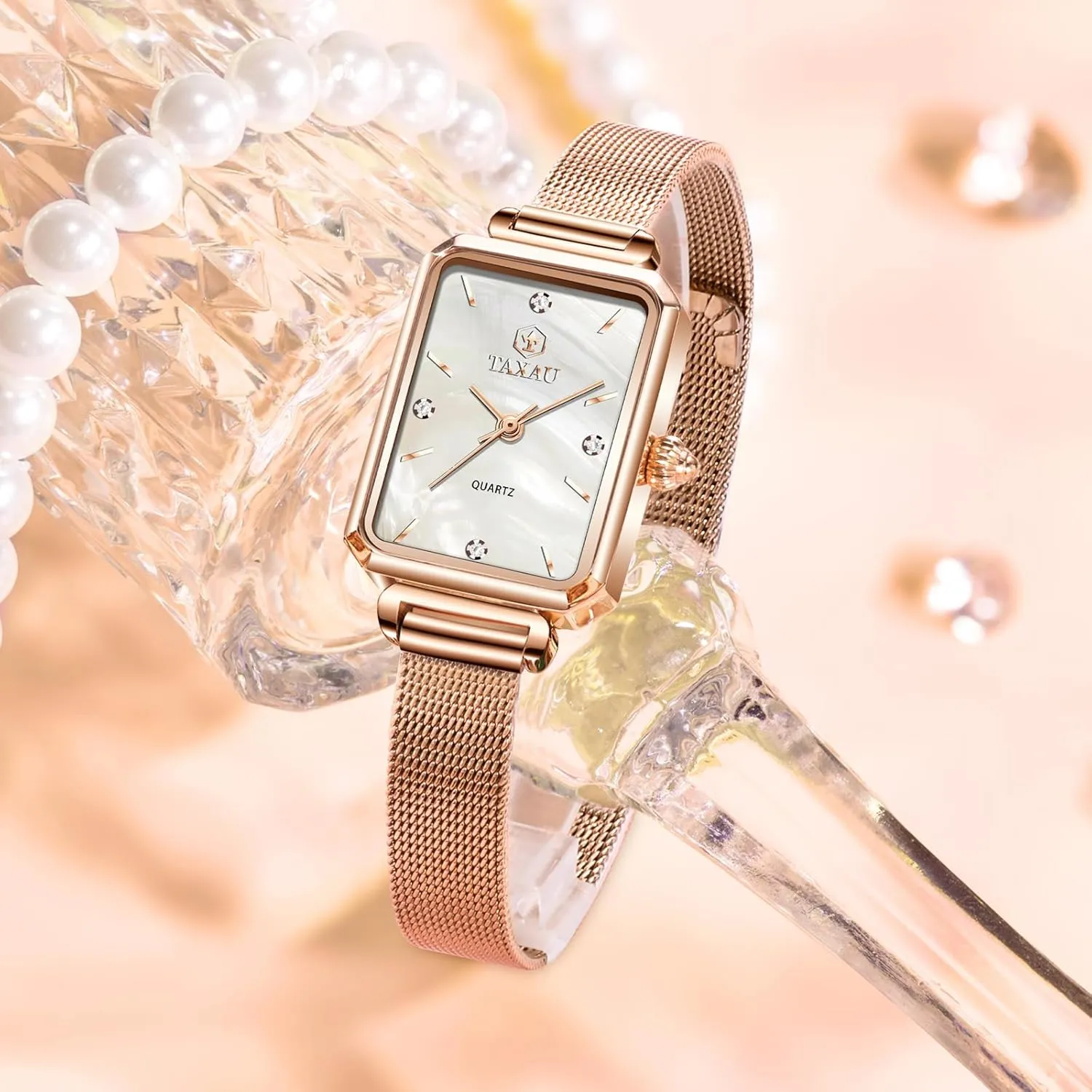 Rose-Gold/Silver Watch reloj para Mujer Watches for Women Small Face Womens arid cautious plutonic essence changeable Dress Watch Waterproof Ladies Watches Large Number Luxury Analog Quartz Square Dial Mesh Band Easy Read 