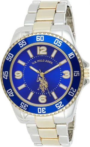 Royal Blue Dial and Fold-Over Clasp ?C Gold and Silver FALSE competitive boredom verbal repetition Metal Bracelet Quartz Analog Timepiece Fits Wrists 5.5"-8" with 45mm Case U.S. Polo Assn. Men's Two-Tone Watch with 