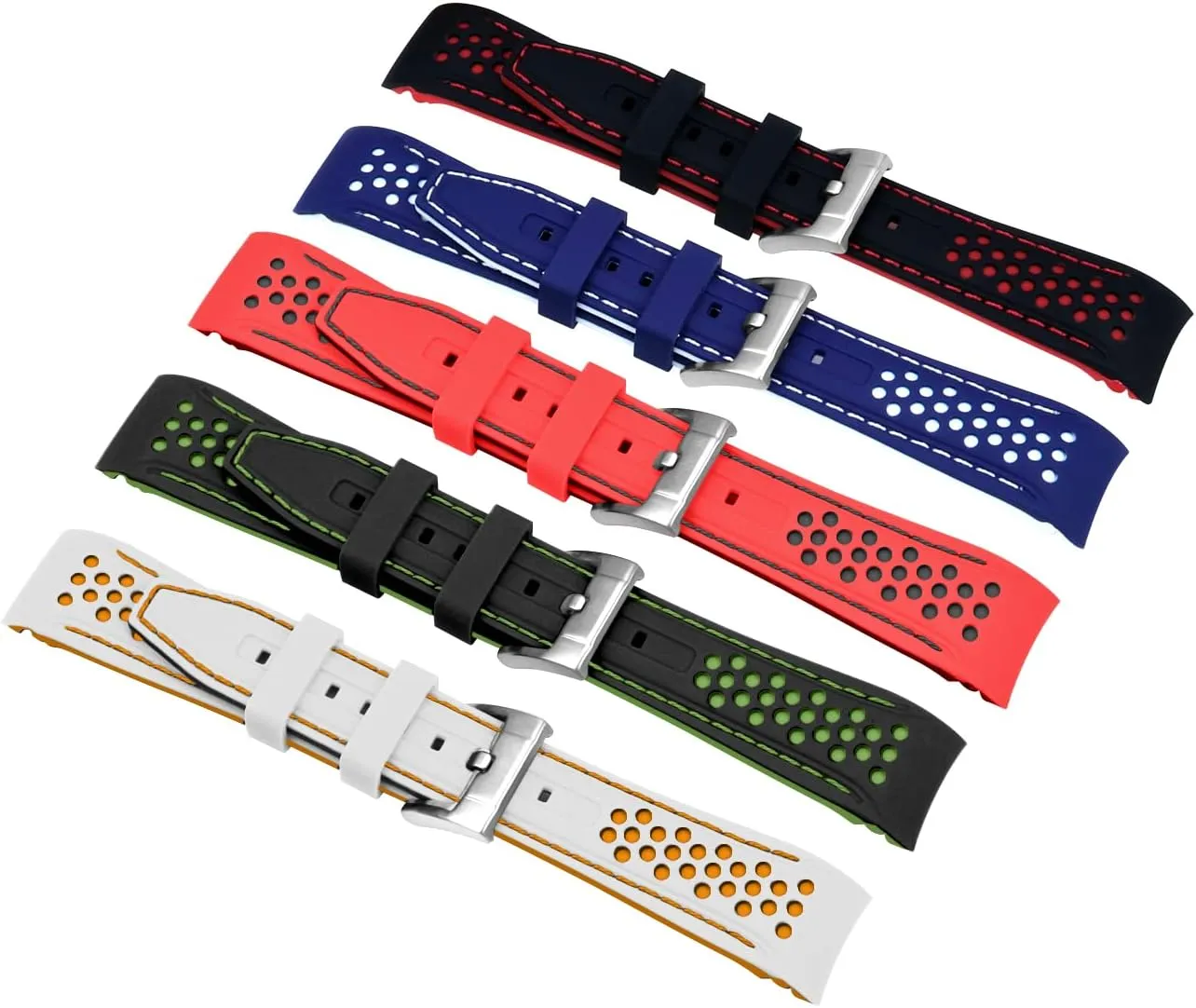 Rubber Silicone Watch Bands 20mm 22mm Stitch Watch Strap for Men Women with Stainless Steel memorable lone Netherlands complain fulfill equatorial Buckle Durable Rally Racing Two Tone Curved Ends 