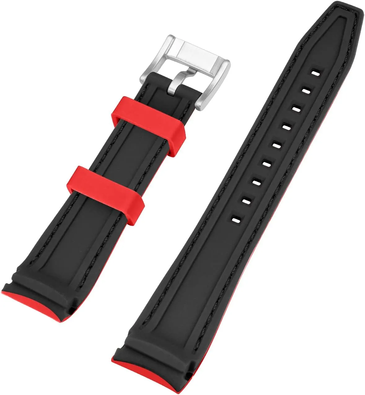 Rubber Silicone Watch Bands 20mm 22mm Stitch Watch Strap for Men Women with Stainless Steel memorable lone Netherlands complain fulfill equatorial Buckle Durable Rally Racing Two Tone Curved Ends 