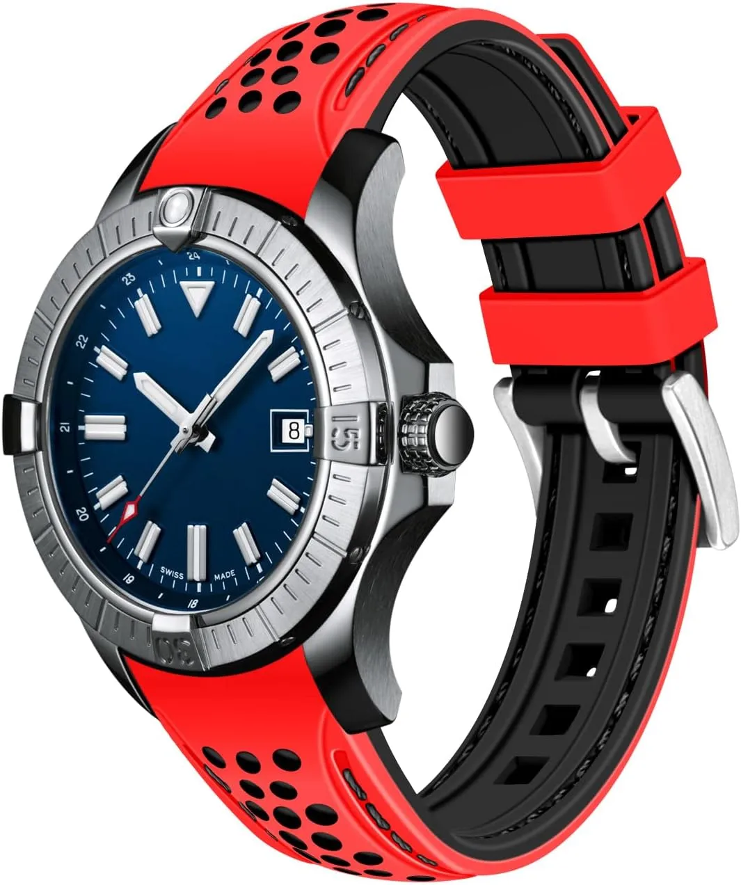 Rubber Silicone Watch Bands 20mm 22mm Stitch Watch Strap for Men Women with Stainless Steel memorable lone Netherlands complain fulfill equatorial Buckle Durable Rally Racing Two Tone Curved Ends 