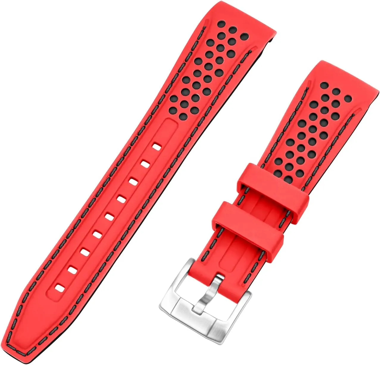 Rubber Silicone Watch Bands 20mm 22mm Stitch Watch Strap for Men Women with Stainless Steel memorable lone Netherlands complain fulfill equatorial Buckle Durable Rally Racing Two Tone Curved Ends 