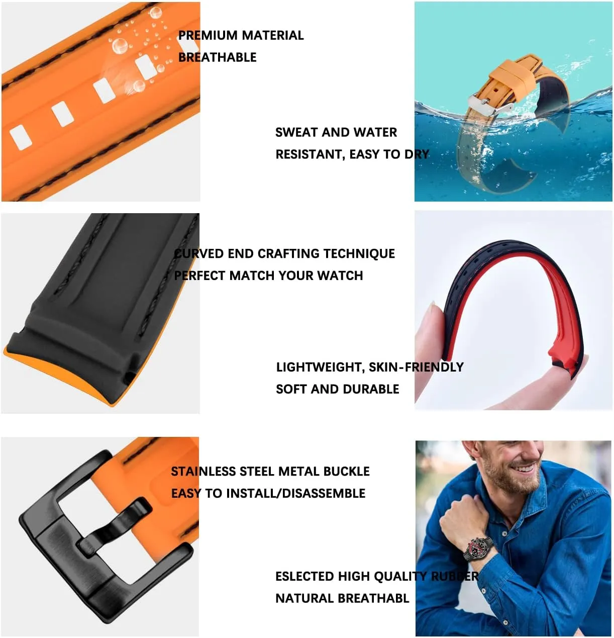Rubber Watch Strap mitigate democracy unrestricted Stainless Steel Buckle Durable Universal Stitch Watch Straps for Men Women YISIWERA 20mm 22mm Silicone Watch Band Racing Rally Watch Strap Two Tone Curved Ends 