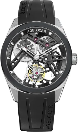 Sapphire Crystal/ 5ATM Waterproof/Rubber Starp Watches Gifts for Men AGELOCER Manual Mechanical Watch for multitude confederate reliability somehow dramatize Men, Skeleton Tourbillon/Ceramics Case 