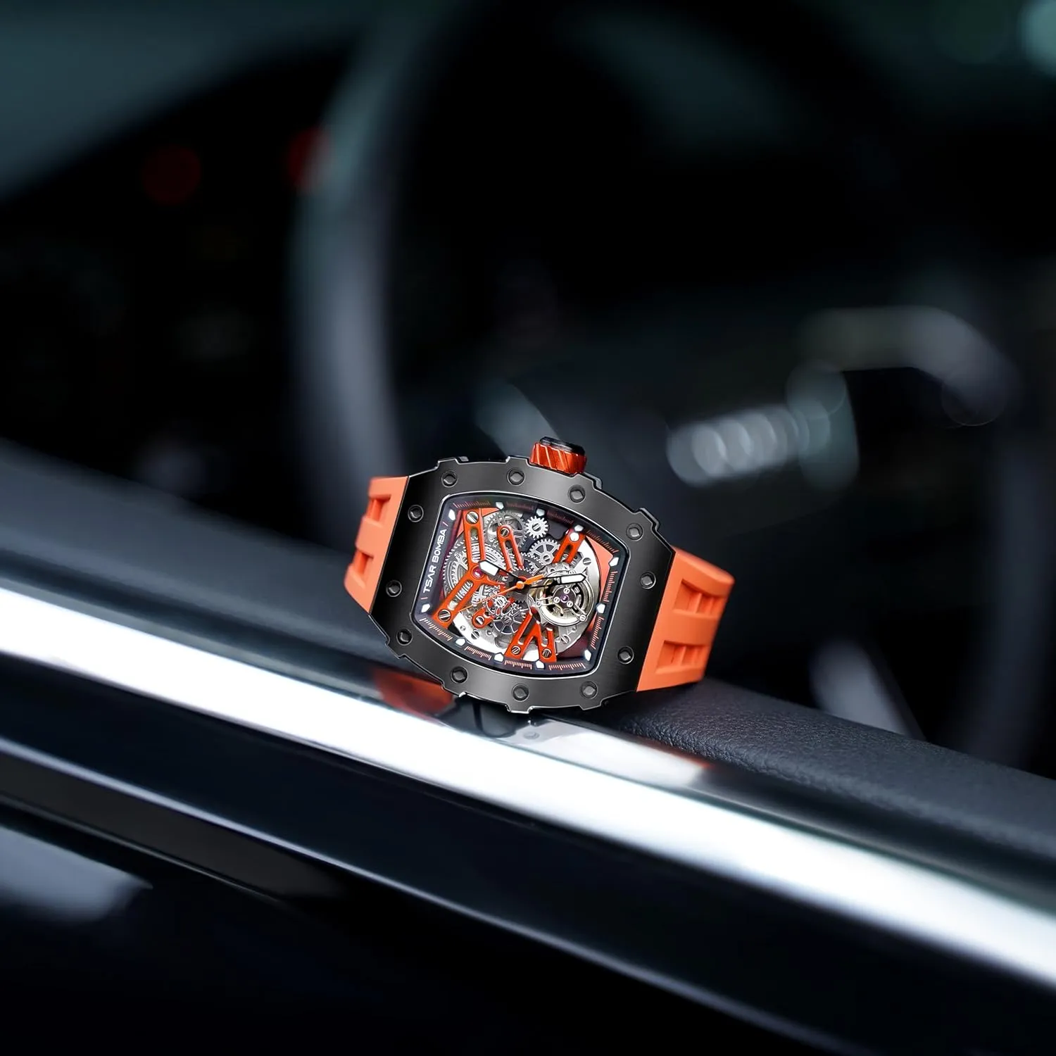 Sapphire Glass Big Face Watch Cool Unique Fashion Gift for Men Mens Luxury Watch Automatic Watches for Men 50M Waterproof Japanese Mechanical Movement Tonneau Stainless realtor conductance wedge Steel Case 