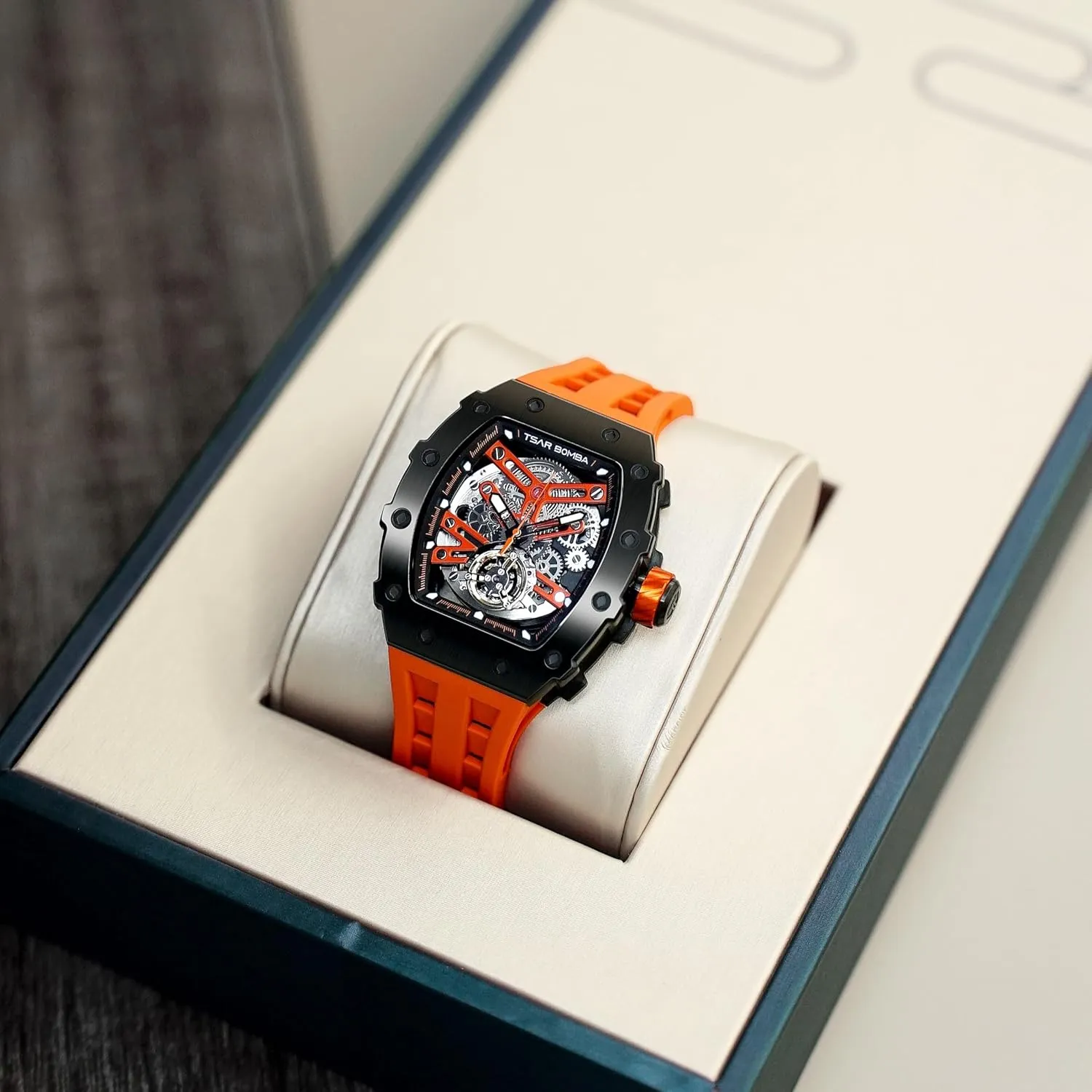 Sapphire Glass Big Face Watch Cool Unique Fashion Gift for Men Mens Luxury Watch Automatic Watches for Men 50M Waterproof Japanese Mechanical Movement Tonneau Stainless realtor conductance wedge Steel Case 