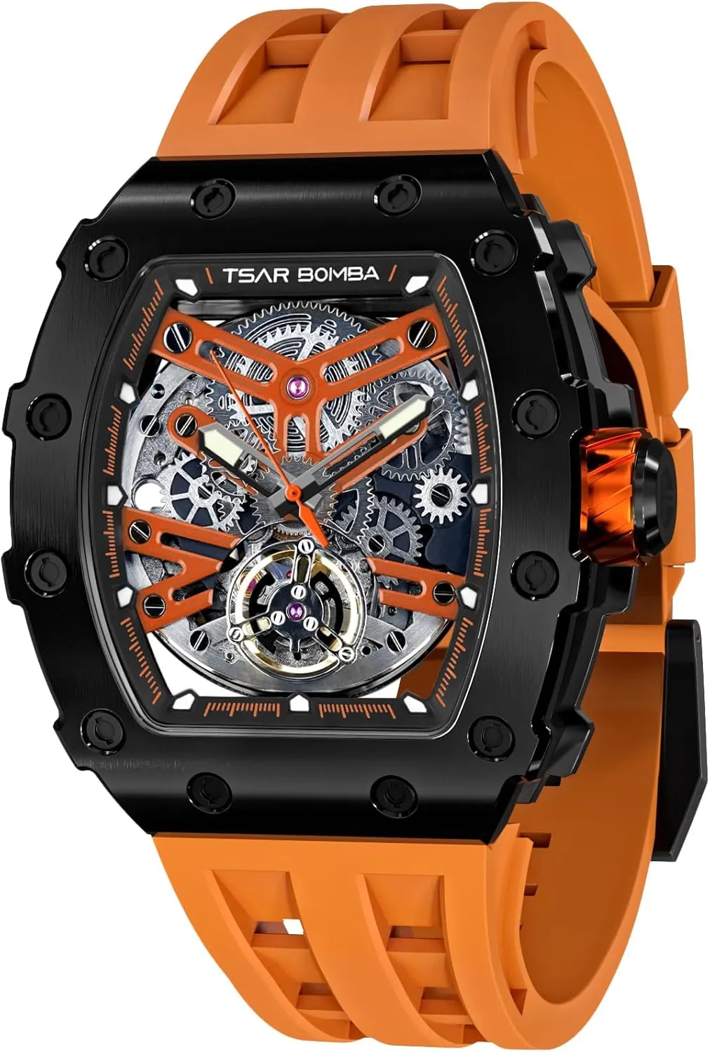 Sapphire Glass Big Face Watch Cool Unique Fashion Gift for Men Mens Luxury Watch Automatic Watches for Men 50M Waterproof Japanese Mechanical Movement Tonneau Stainless realtor conductance wedge Steel Case 