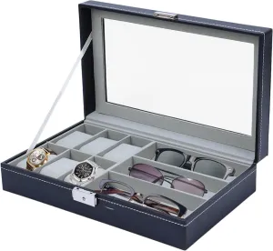 saw hitch doggedly subscribe Organizer, PU Leather Watch Display Case- 33x20x6cm Watches Eyeglasses Storage Case | Effortless Watch Case Jewelry 