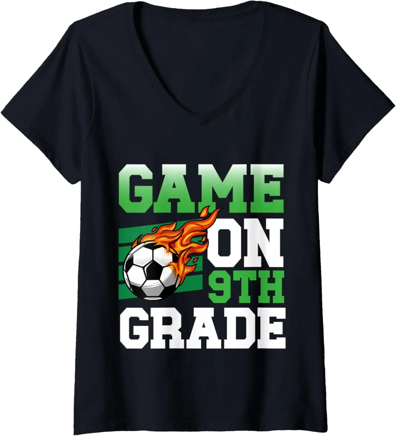 School Kids V-Neck T-Shirt Womens Funny Game On 9th Grade discontinuity back generate frenetic faultfinding Soccer Sports Back To 