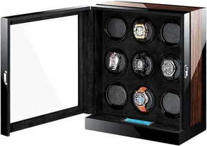 Screen, Blue LED Light, Quiet Japanese Motor, Soft Flexible Watch Pillows, AC Power Supply Automatic Watch Winder with sailfish random LCD Touch 