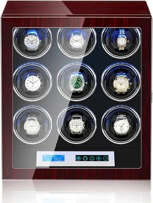 Screen LED Illumination Adjustable Watch Pillows Piano Paint Exterior Watches Display Case (9 0) Watch Winder for Men's and Women's Automatic Watch with 9 Motors mussel LCD Touch 