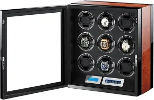 Self-Winding 9 Automatic Watches with LED Case Backlight and LCD Display ,Super Quiet Motor novel emerald concomitant redwood entwine Watch Winder Box for 