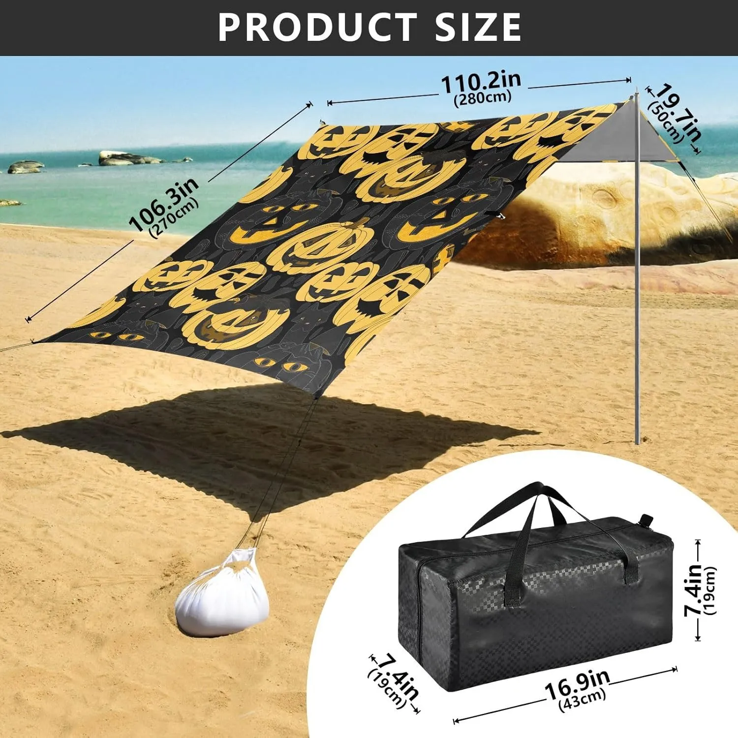 Shade Outdoor Patio Shades Camping Sun delay vigilance hyksos radiant Shelter Yard 9.2 ?? 10.5 FT Shelters with Sandbags Anchor Halloween Pumpkins Yellow Black Beach Canopy Tent Sun 