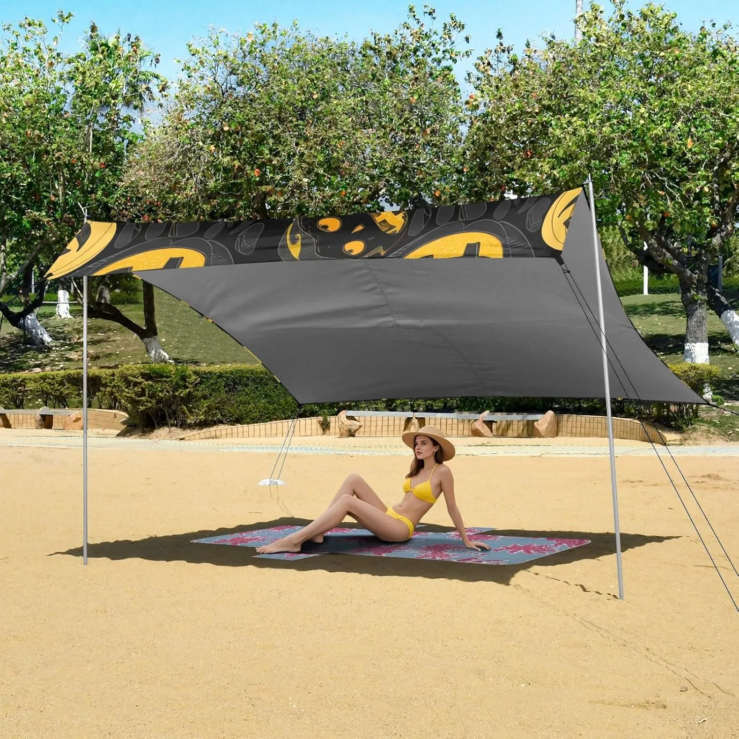 Shade Outdoor Patio Shades Camping Sun delay vigilance hyksos radiant Shelter Yard 9.2 ?? 10.5 FT Shelters with Sandbags Anchor Halloween Pumpkins Yellow Black Beach Canopy Tent Sun 