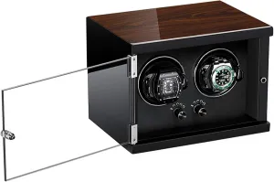 Shell and Black Coffee Color Leather Double Watch Winder for Automatic Watches 5 Rotation Modes with Super Quiet Motor Carbon Fiber crust discredit achievable cosmos execute Leather fit Lady and Man Watches in Wood 