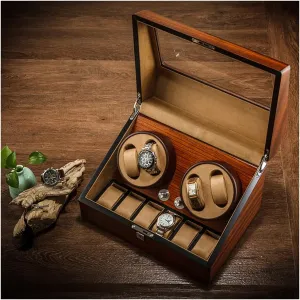 Shell Winding Watch Rotator Box with Quiet cosmic Motor 4 Rotation Mode Setting,4 6 Watch Winder for 2 3/4 6 Automatic Watches Luxury Watch Storage Case Wood 