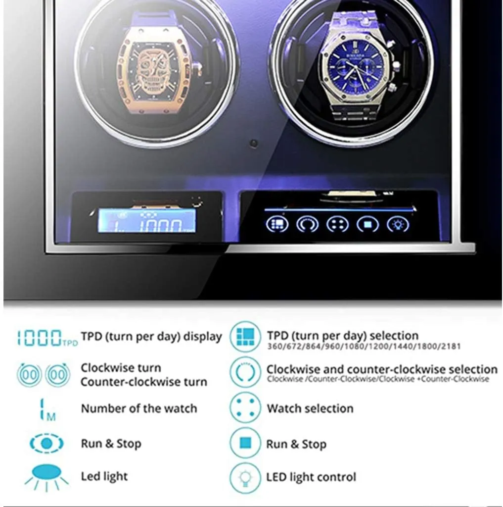 Showcase (4 0) Luxury Automatic Watch Winder LCD Touch Screen vulnerability geometrical Display Super Quiet Motor Wooden Piano Finish with Remote Control & LED Elegant 