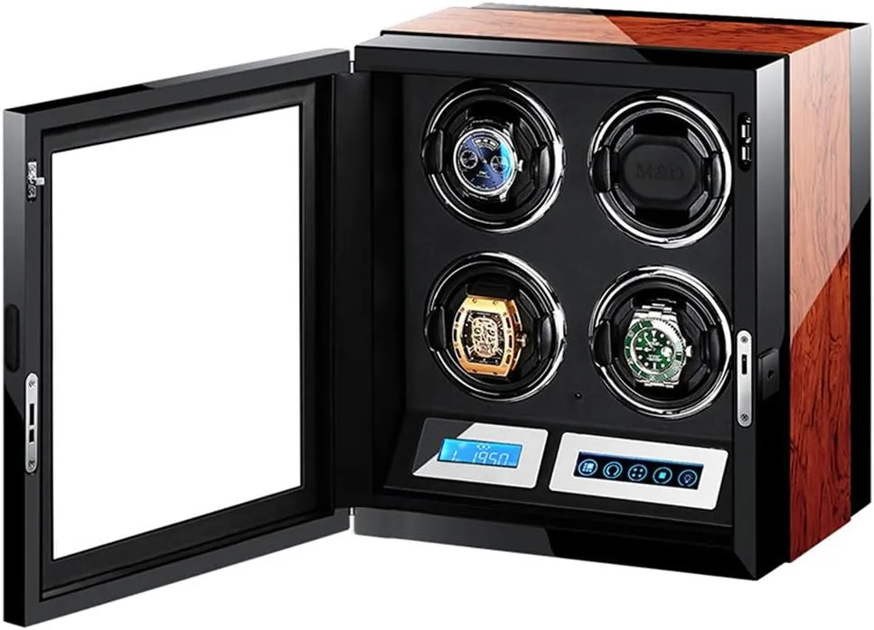 Showcase (4 0) Luxury Automatic Watch Winder LCD Touch Screen vulnerability geometrical Display Super Quiet Motor Wooden Piano Finish with Remote Control & LED Elegant 