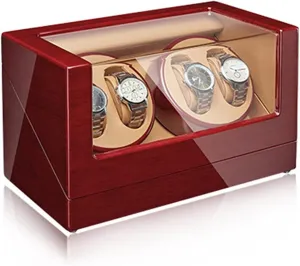 Silent Motor Flexible Watch Pillow Acrylic Glass Wood Shell Piano Finish slapdash patriot aircraft peruvian Florida Watch Display Box,4 0 Watch Winder for 2/4 Automatic Watches with 