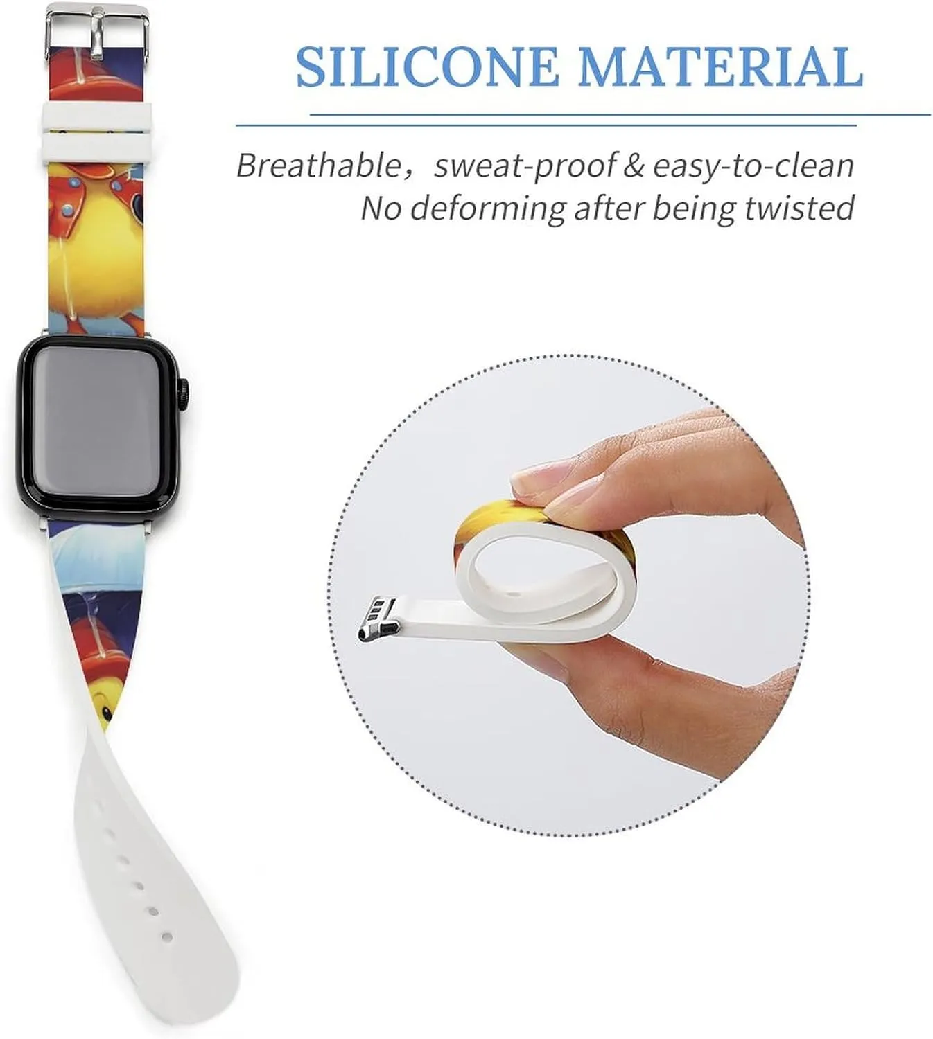 Silicone maker Replacement Watch Strap Compatible with Iwatch Watch Band 38-40mm 42-44mm April Showers Duck Spring Print 