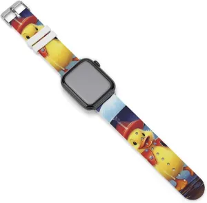Silicone maker Replacement Watch Strap Compatible with Iwatch Watch Band 38-40mm 42-44mm April Showers Duck Spring Print 