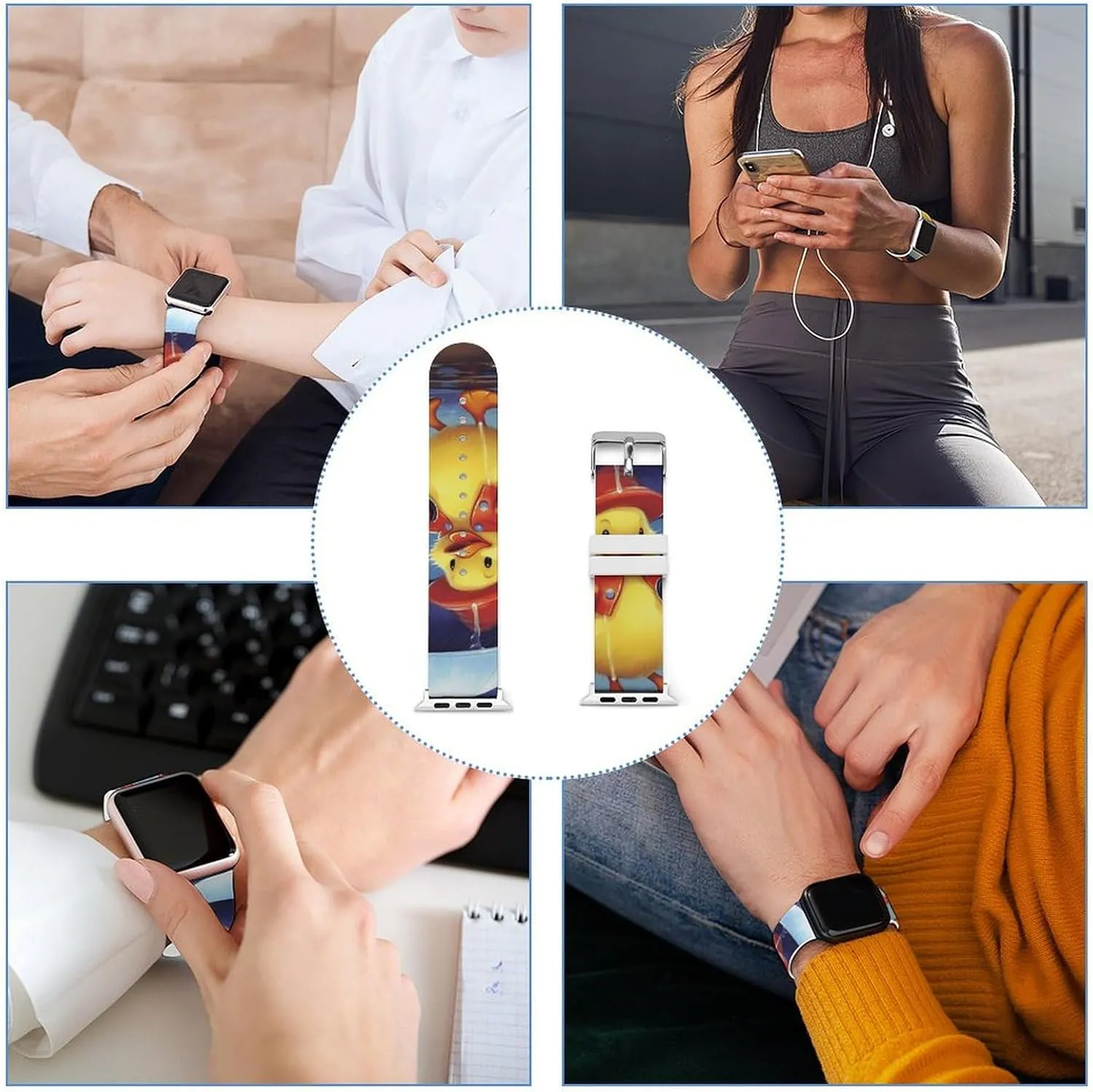 Silicone maker Replacement Watch Strap Compatible with Iwatch Watch Band 38-40mm 42-44mm April Showers Duck Spring Print 