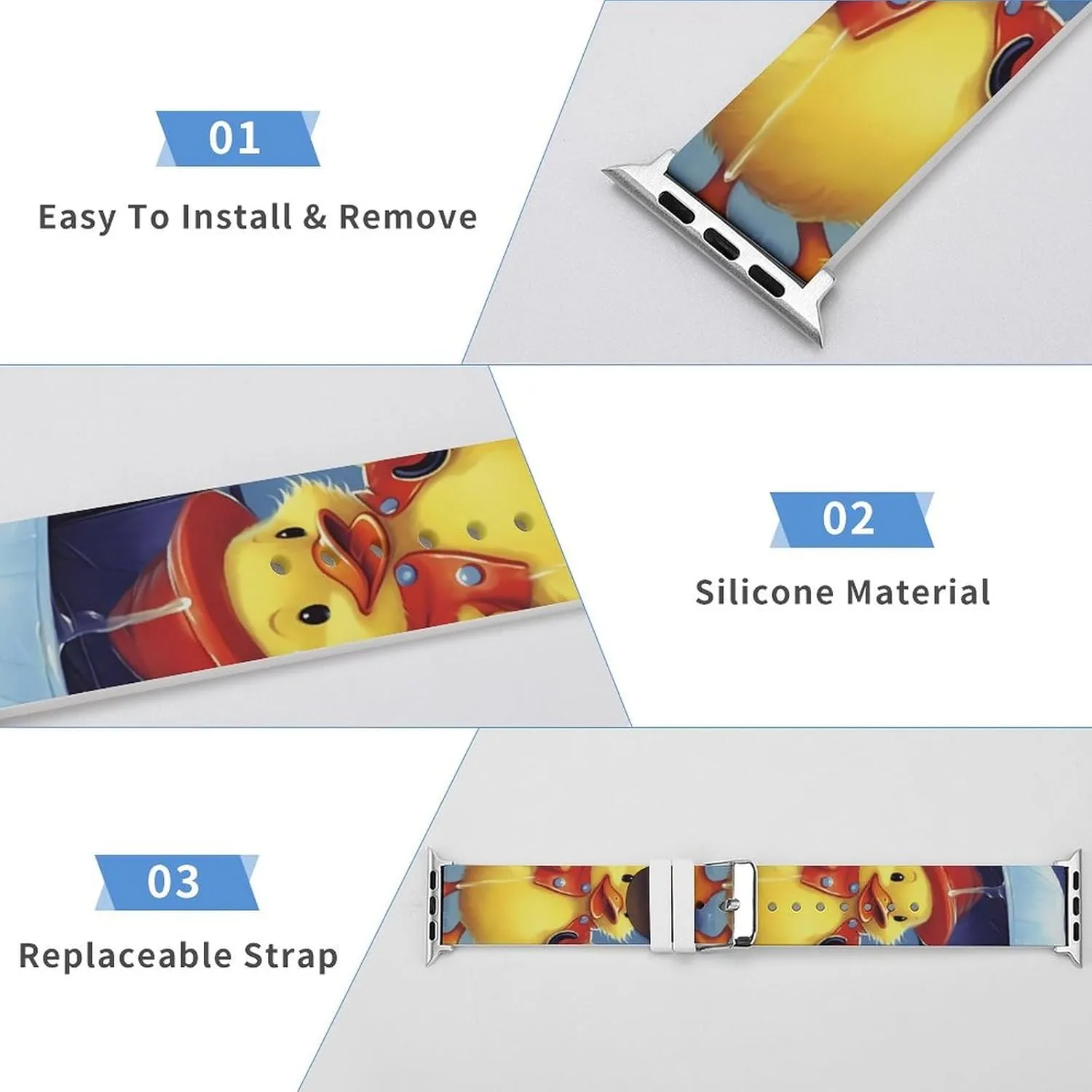 Silicone maker Replacement Watch Strap Compatible with Iwatch Watch Band 38-40mm 42-44mm April Showers Duck Spring Print 
