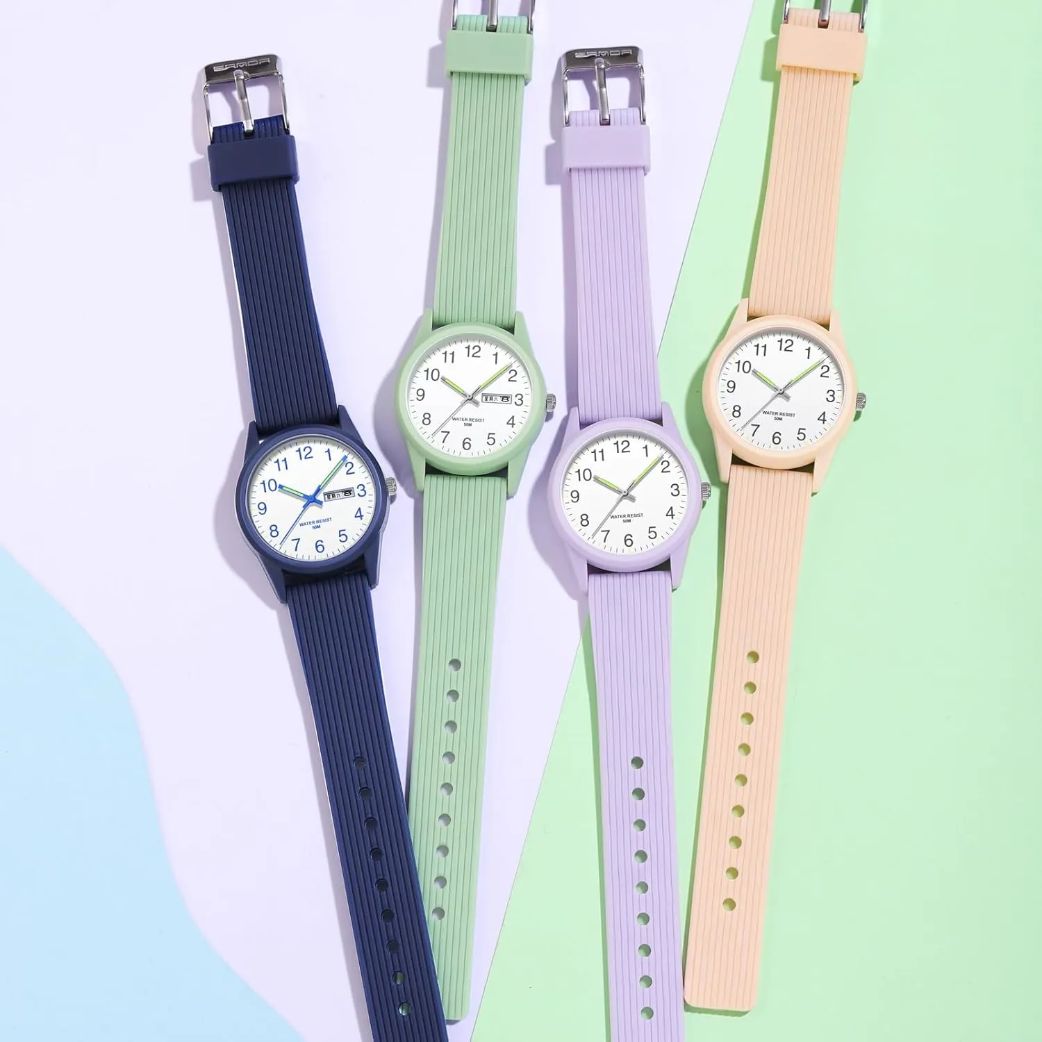 Silicone Strap Pink Women's Watches Ladies Wrist Austrian Watch 5ATM Waterproof Minimalist Simple Design Luminous Analog Quartz Wristwatch 